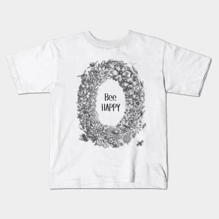 Wreath Botanical  Illustration with Bee and Text Kids T-Shirt